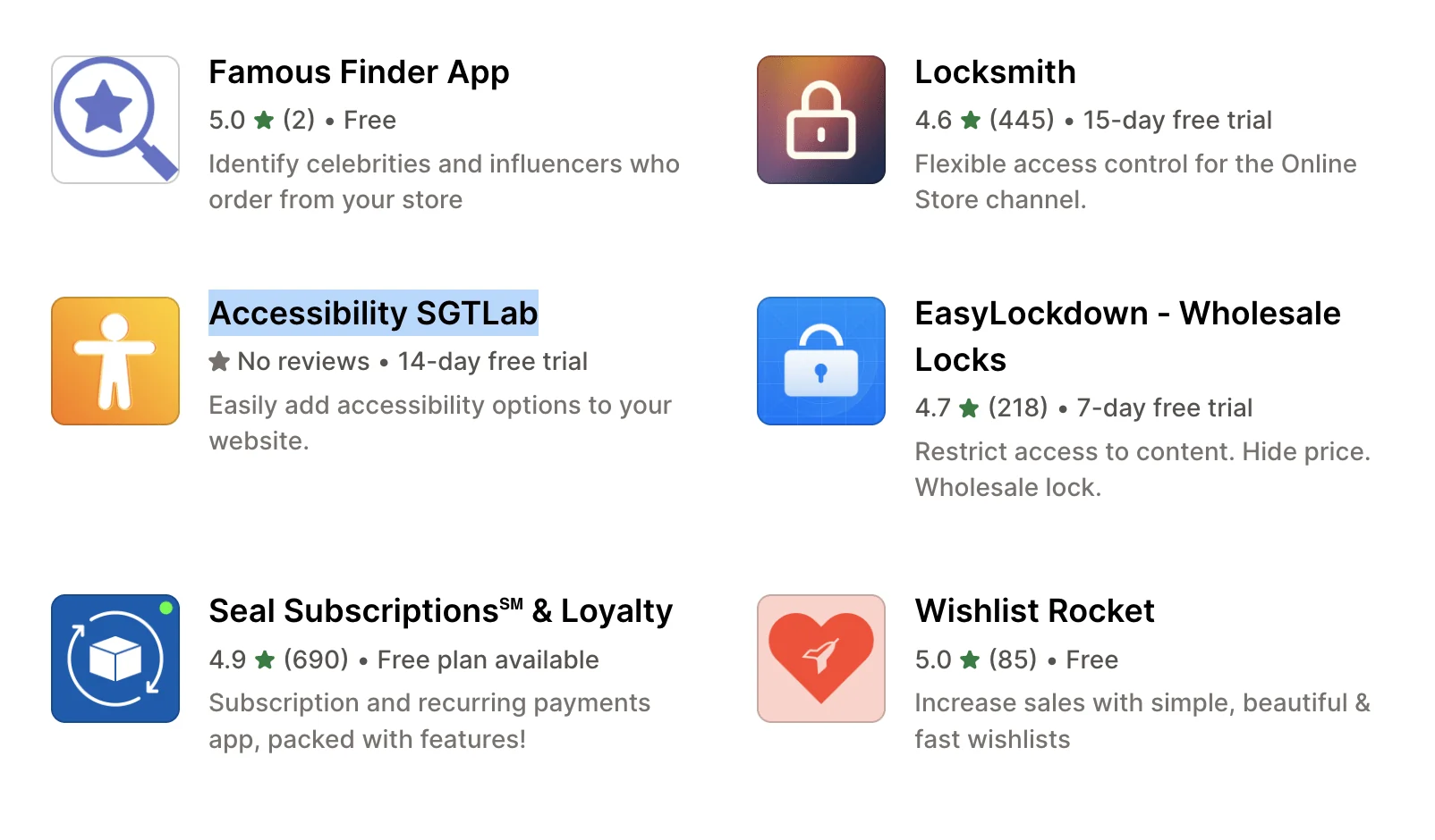 search bar shopify with keyword accessibility SGTlab list app